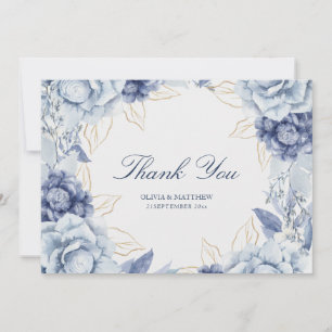 Tarjeta De Agradecimiento Elegante boda floral azul polvoriento y azul claro