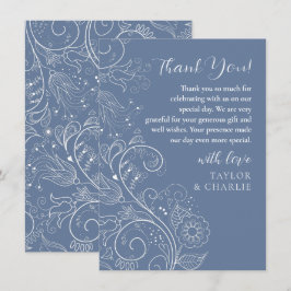 Tarjeta De Agradecimiento Elegante Boda floral azul turbio