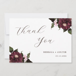 Tarjeta De Agradecimiento Elegante Boda floral blanco de Borgoña