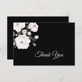 Tarjeta De Agradecimiento Elegante Boda floral blanco negro simple