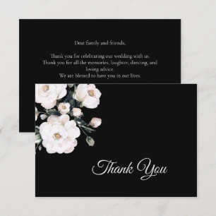 Tarjeta De Agradecimiento Elegante Boda floral blanco negro simple