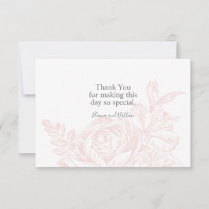 Tarjeta De Agradecimiento Elegante Boda floral blanco rosado