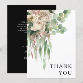 Tarjeta De Agradecimiento Elegante Boda Floral Blanco Y Negro