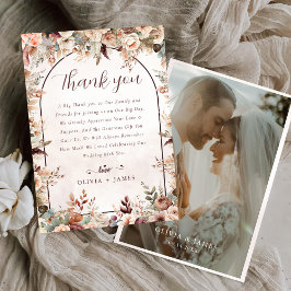 Tarjeta De Agradecimiento Elegante Boda Floral Boho