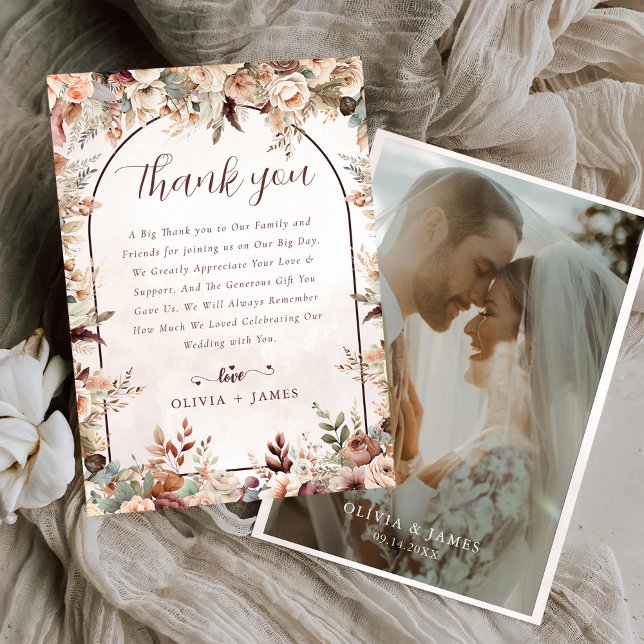 Tarjeta De Agradecimiento Elegante Boda Floral Boho (Subido por el creador)