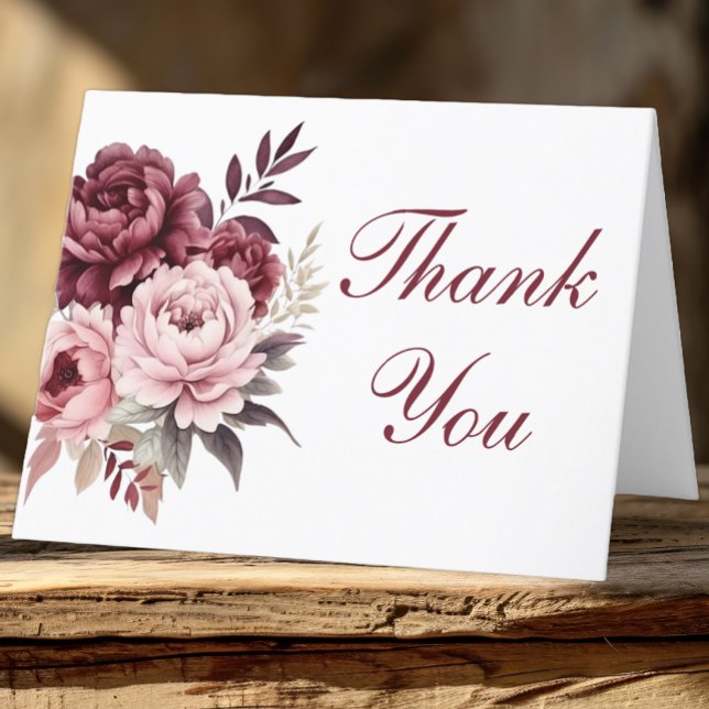 Tarjeta De Agradecimiento Elegante Boda Floral Borgoña Peony Gracias (Subido por el creador)