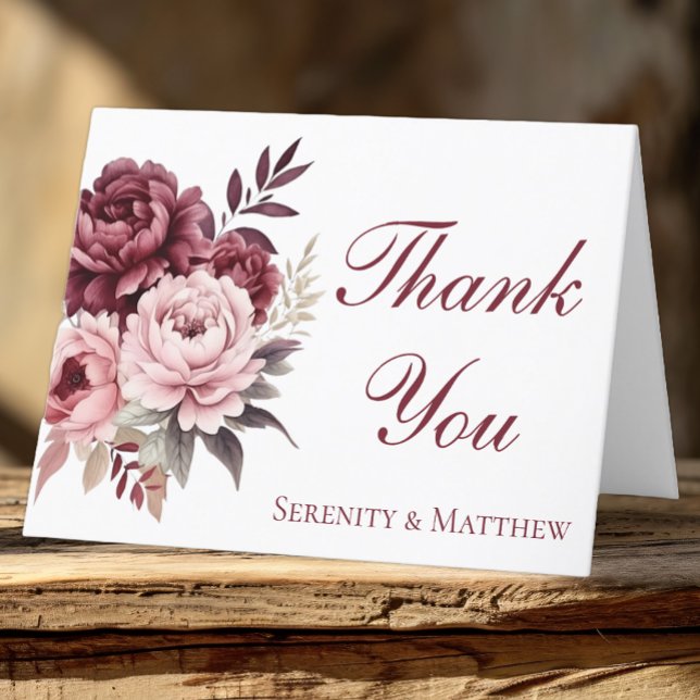 Tarjeta De Agradecimiento Elegante Boda Floral Borgoña Peony Gracias (Subido por el creador)