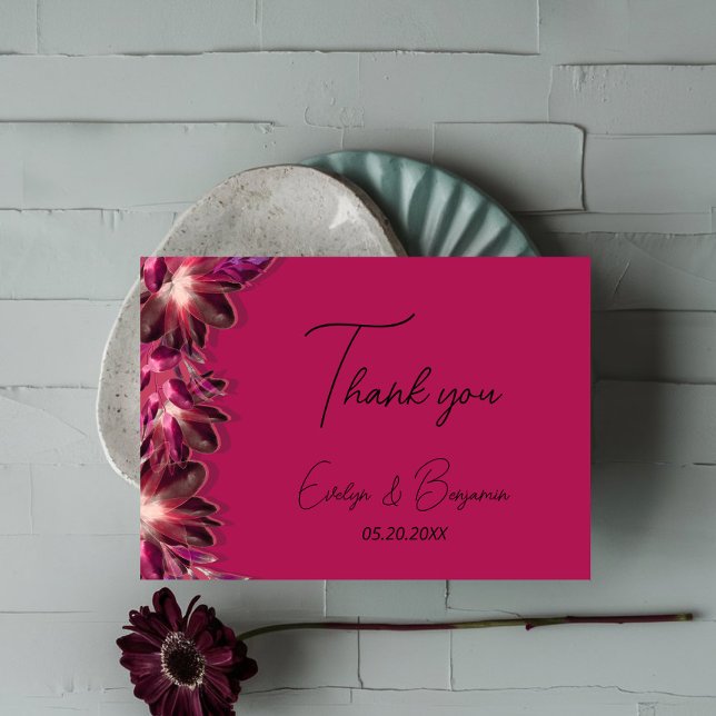 Tarjeta De Agradecimiento Elegante boda floral borgoñona (Subido por el creador)
