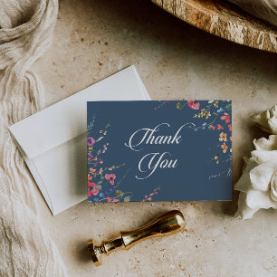 Tarjeta De Agradecimiento Elegante Boda Floral Botánica Gruesa