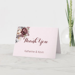 Tarjeta De Agradecimiento Elegante Boda Floral Burgandy Rubor