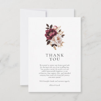 Tarjeta De Agradecimiento Elegante Boda Floral Burgundy Oro
