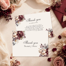 Tarjeta De Agradecimiento Elegante Boda Floral Burgundy y Rosa Polvorienta