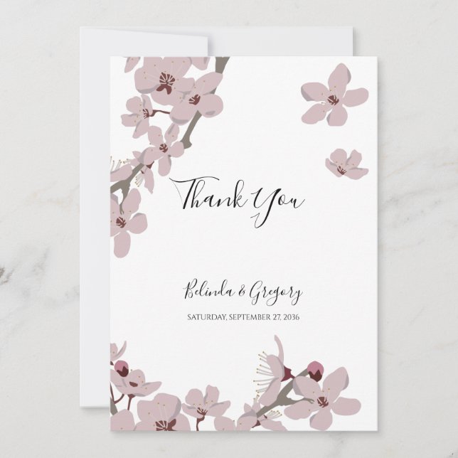 Tarjeta De Agradecimiento Elegante Boda Floral Cherry Blossom (Anverso)