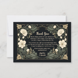 Tarjeta De Agradecimiento Elegante Boda floral de Art Nouveau oscuro gracias