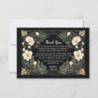 Tarjeta De Agradecimiento Elegante Boda floral de Art Nouveau oscuro gracias