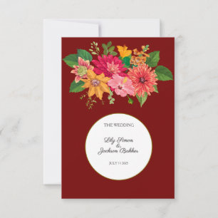 Tarjeta De Agradecimiento Elegante Boda floral de Borgoña