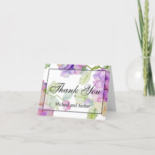 Tarjeta De Agradecimiento Elegante Boda floral de color púrpura púrpura rosa