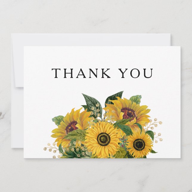 Tarjeta De Agradecimiento Elegante Boda floral de girasol (Anverso)