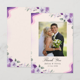 Tarjeta De Agradecimiento Elegante boda floral de lavanda y púrpura