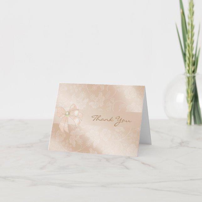 Tarjeta De Agradecimiento Elegante Boda floral de oro Gracias (Anverso)