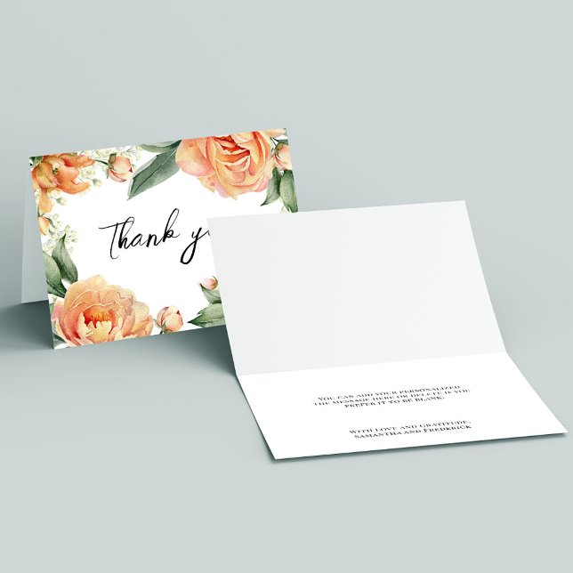 Tarjeta De Agradecimiento Elegante Boda Floral de Peach (Peach floral thank you card. )