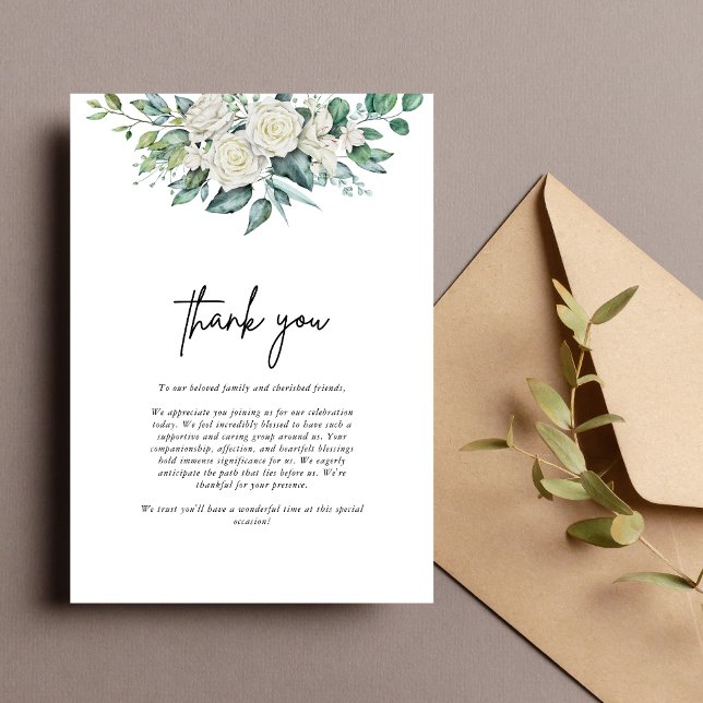 Tarjeta De Agradecimiento Elegante Boda floral de rosa blanca (Subido por el creador)