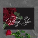 Tarjeta De Agradecimiento Elegante Boda floral de Roses Rojos Sangre Emotiva<br><div class="desc">Acepte la elegancia atemporal para su celebración inspirada en el gótico con nuestra cautivadora tarjeta de agradecimiento boda. Un suave fondo negro proporciona el lienzo perfecto para un ramo cautivador pero sobrio. Imaginen un arreglo de esquina de flores de rosa roja de sangre muda, donde ricos tonos rojos se mezclan...</div>