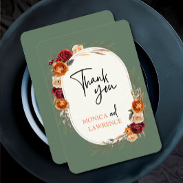 Tarjeta De Agradecimiento Elegante boda floral de salvia naranja de otoño
