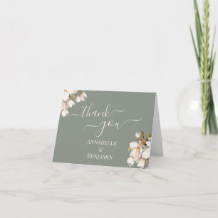 Tarjeta De Agradecimiento Elegante boda floral de verde salvia y blanco