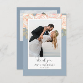 Tarjeta De Agradecimiento Elegante Boda floral Dusty Blue Photo Gracias