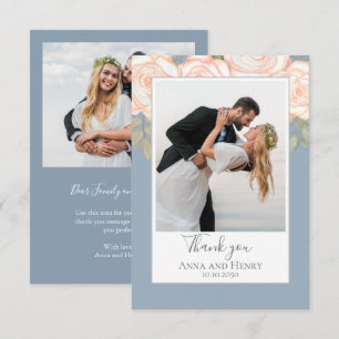 Tarjeta De Agradecimiento Elegante Boda floral Dusty Blue Photo Gracias