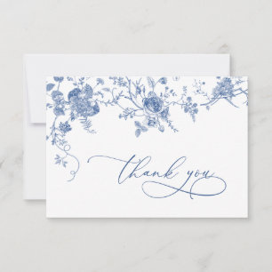 Tarjeta De Agradecimiento Elegante boda floral francesa azul victoriana