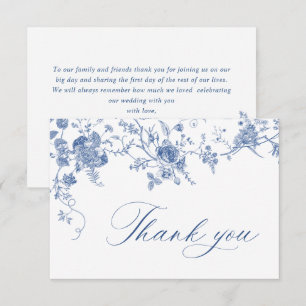 Tarjeta De Agradecimiento Elegante boda floral francesa azul victoriana