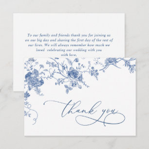 Tarjeta De Agradecimiento Elegante boda floral francesa azul victoriana
