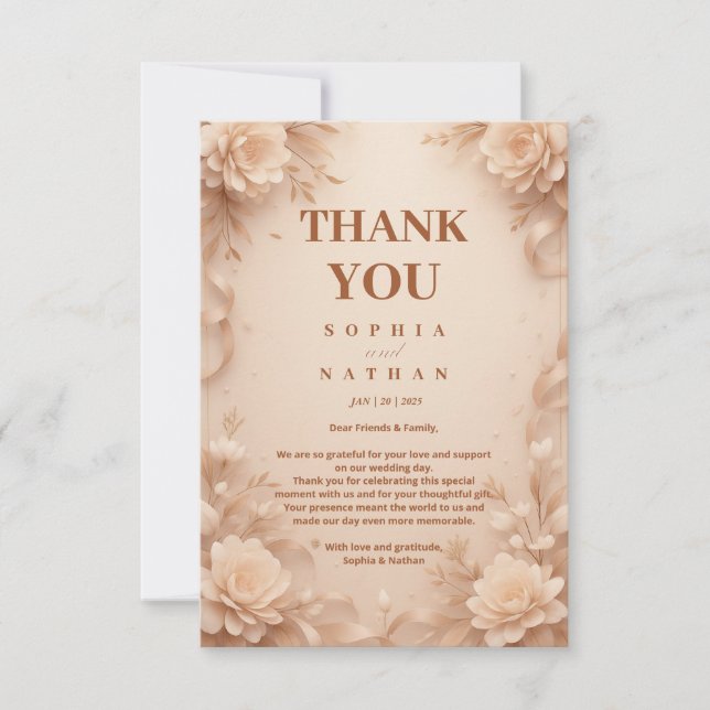 Tarjeta De Agradecimiento Elegante Boda floral Gracias Personalizable de tar (Anverso)
