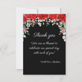 Tarjeta De Agradecimiento Elegante Boda floral negro y rojo