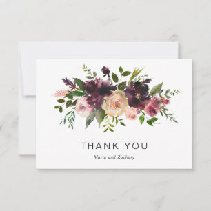 Tarjeta De Agradecimiento Elegante Boda Floral Otoño Rústica Vino Burgundy