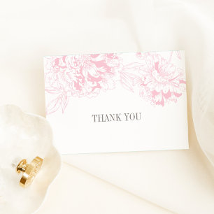 Tarjeta De Agradecimiento Elegante Boda Floral Peonía Rosa