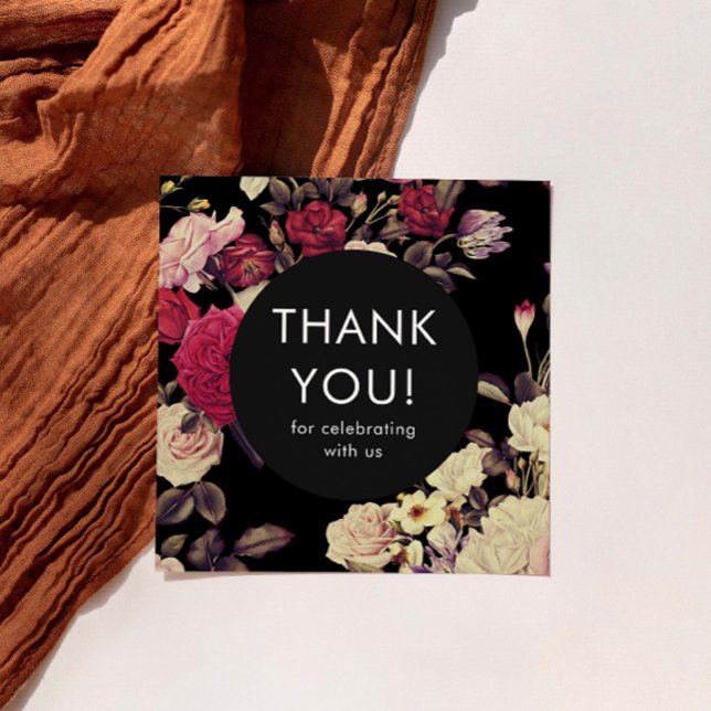 Tarjeta De Agradecimiento Elegante Boda floral romántico negro gracias (This elegant floral thank you card is a beautiful way to thank wedding guests.)