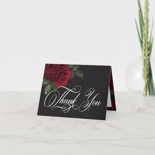 Tarjeta De Agradecimiento Elegante Boda floral rosa roja de sangre amorosa d (Anverso)