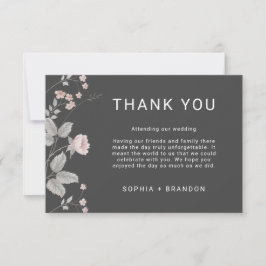Tarjeta De Agradecimiento Elegante Boda floral rosa y gris oscuro de Rubor