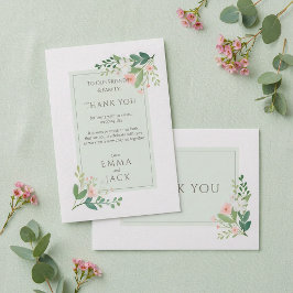 Tarjeta De Agradecimiento Elegante Boda floral rosa y verde Gracias
