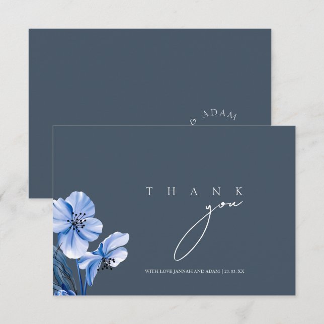 Tarjeta De Agradecimiento Elegante Boda floral Royal Blue Opulence (Anverso / Reverso)