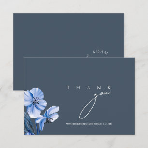 Tarjeta De Agradecimiento Elegante Boda floral Royal Blue Opulence
