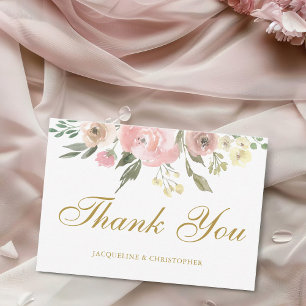Tarjeta De Agradecimiento Elegante Boda floral Rubor Pink Peony Gold