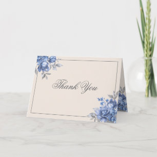 Tarjeta De Agradecimiento Elegante boda floral rústica azul polvoriento