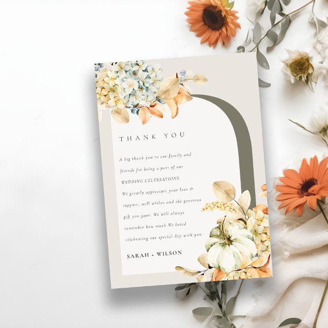 Tarjeta De Agradecimiento Elegante Boda floral rústico del arco de calabaza  (Subido por el creador)