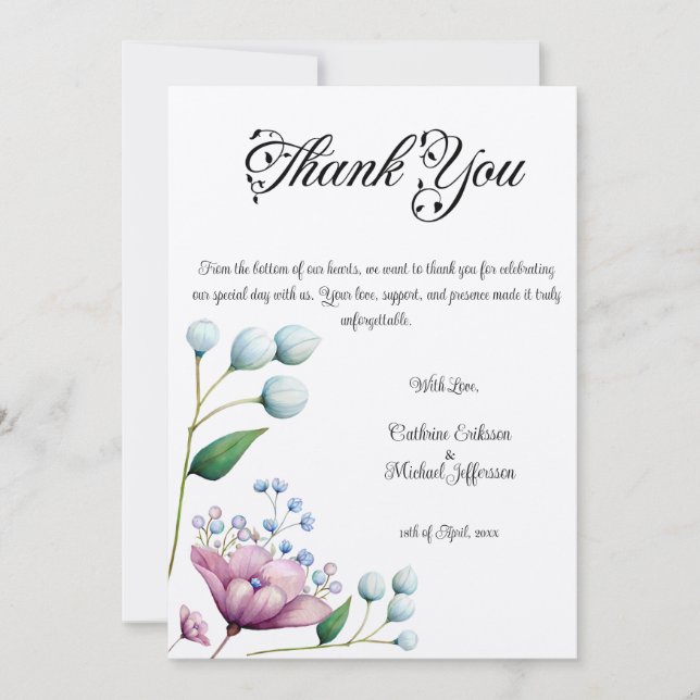 Tarjeta De Agradecimiento Elegante Boda floral suave romance botánico (Anverso)