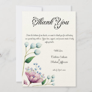Tarjeta De Agradecimiento Elegante Boda floral suave romance botánico