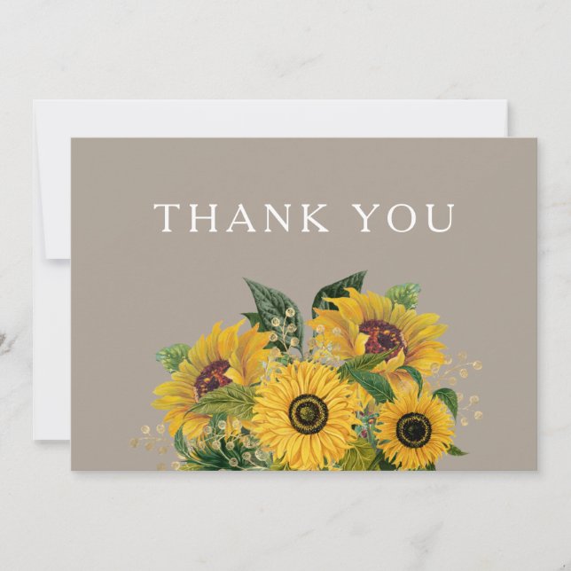 Tarjeta De Agradecimiento Elegante Boda Floral Taupe (Anverso)